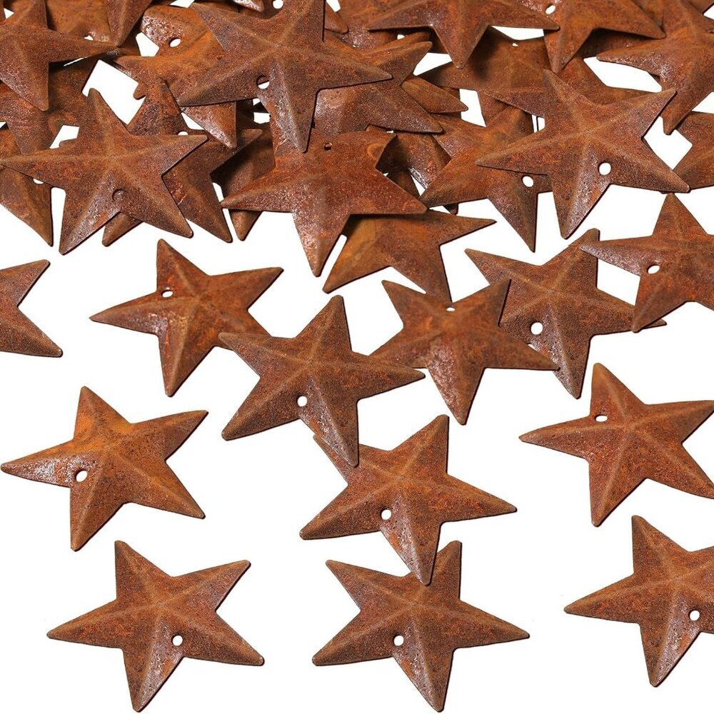 36 Pieces Metal Rusty Barn Star for Crafts with Holes 1.18 Inch Antique Primitiv